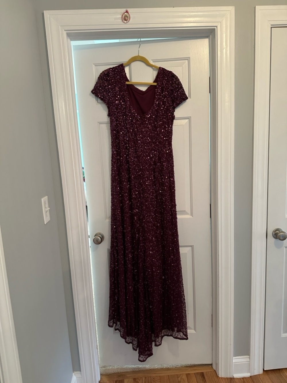 Elegant Burgundy Sequin Evening Gown - Women's Dress - Picture 3 of 3